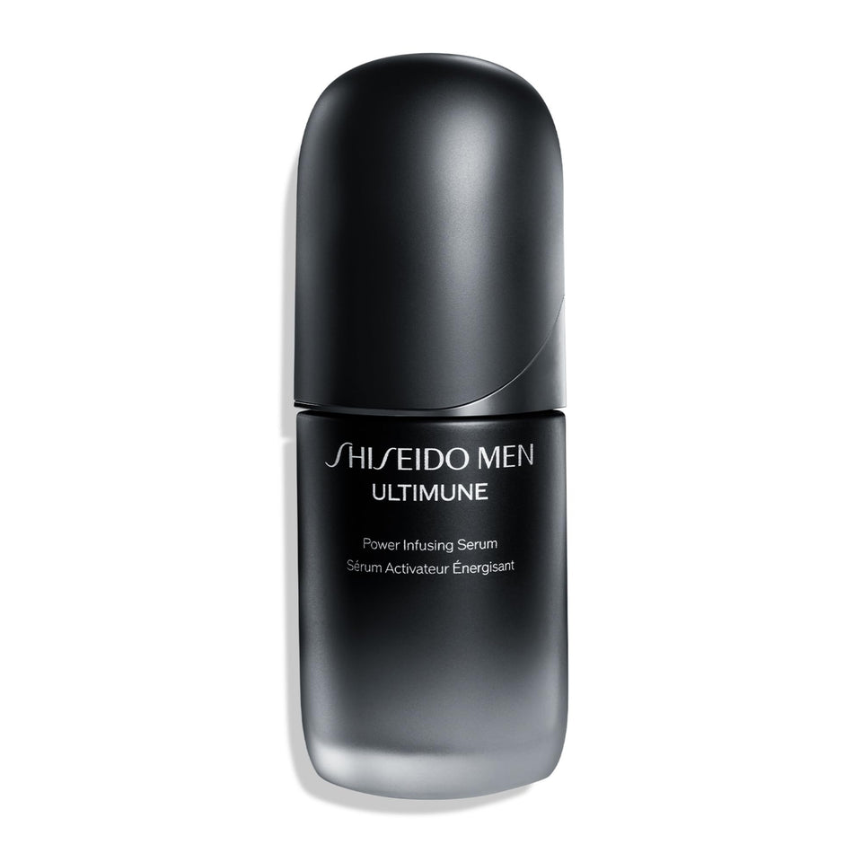Shiseido bottle front view showing sleek design and brand benefit