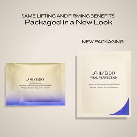Shiseido mask next to hand showing scale and precise fit for the eye area