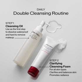 Shiseido 300 mL bottle next to hand for size comparison, ample supply for daily use