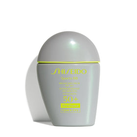 Shiseido sports bb cream front packaging showing SPF label and size for quick identification and protection