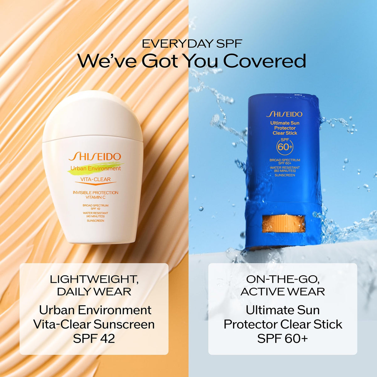 Shiseido sunscreen under foundation showing no white cast, maintaining natural look benefit