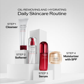 Shiseido 300 mL bottle next to common objects to show real size
