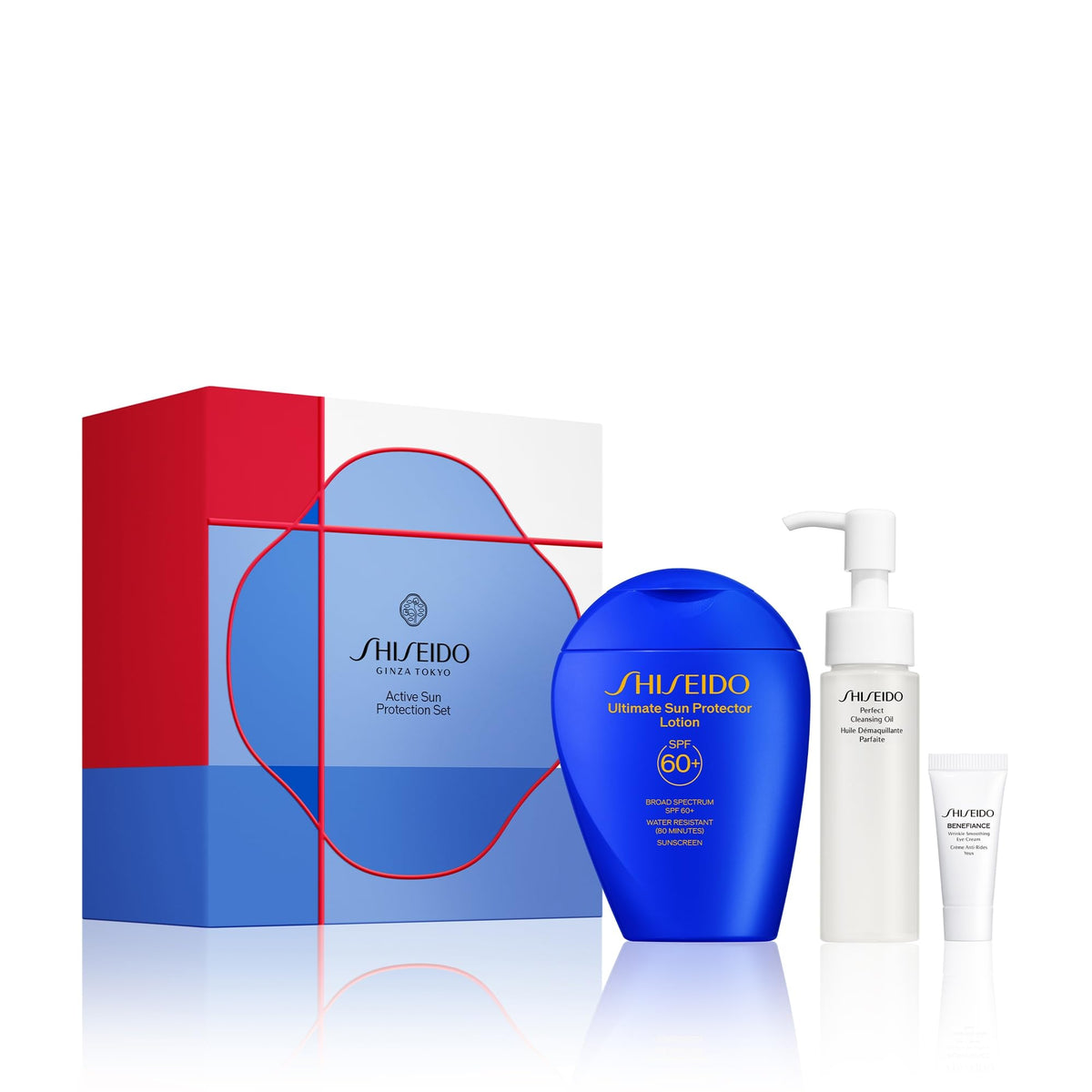 Shiseido sunscreen front packaging showing SPF60 protection and benefits