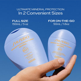 Shiseido sunscreen in a beach setting for active outdoor protection