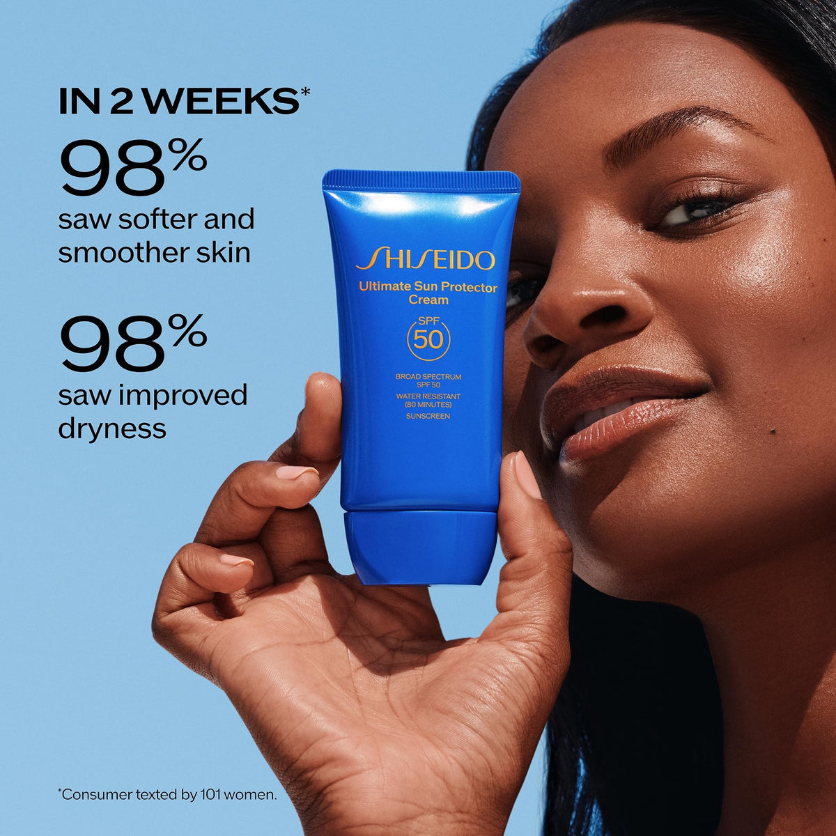 Shiseido cream being applied to face and neck for active protection