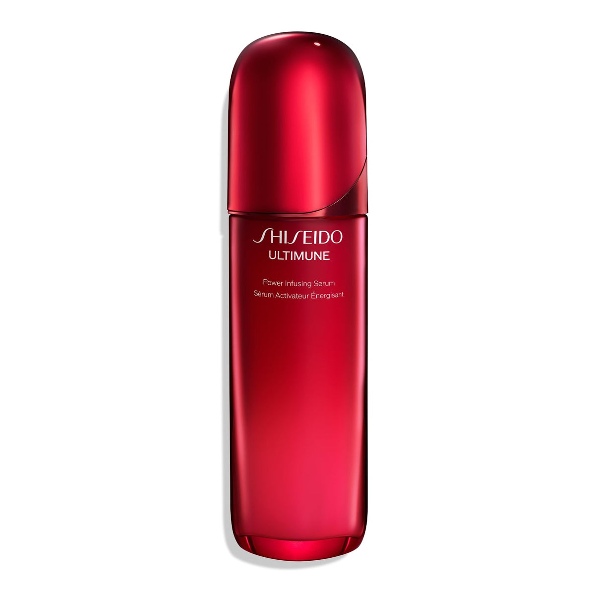 shiseido bottle front view showing elegant serum packaging and brand benefit