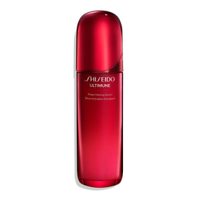 shiseido bottle front view showing elegant serum packaging and brand benefit
