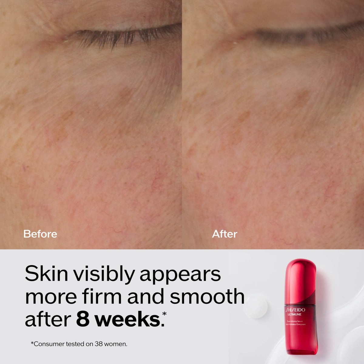 Closeup of Shiseido Ultimune ingredients label highlighting camellia-powered benefits