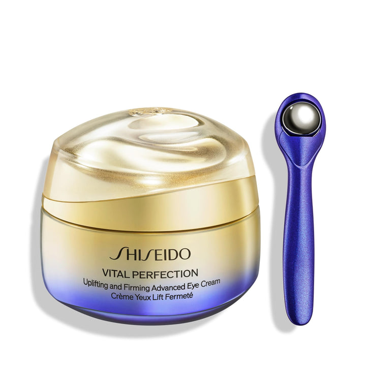 Shiseido Vital Perfection eye cream front view showing product and branding, promotes firming