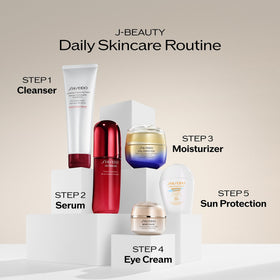 Shiseido 50 mL jar next to hand for scale illustrating travel-friendly size benefit