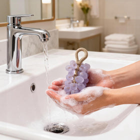SHLLON styled on bathroom shelf adding decorative fragrance benefit
