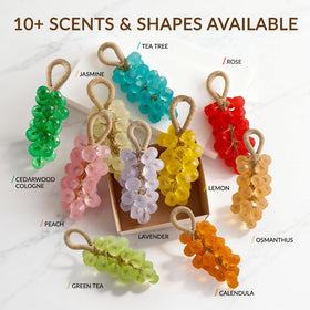 SHLLON grape soap hanging by a rope keeping surfaces clean and dry