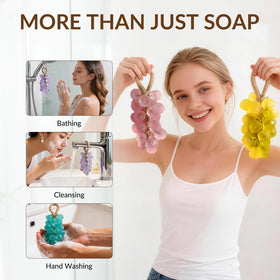 SHLLON grape soap rope and knot detail highlights hanging convenience and mess-free storage benefit