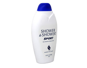 Shower To Shower label detail showing sport scent and usage benefits clearly