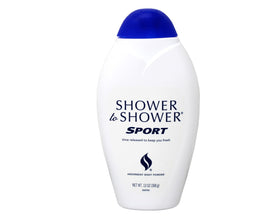 Shower to Shower sport top shaker cap close-up displaying easy controlled dispensing