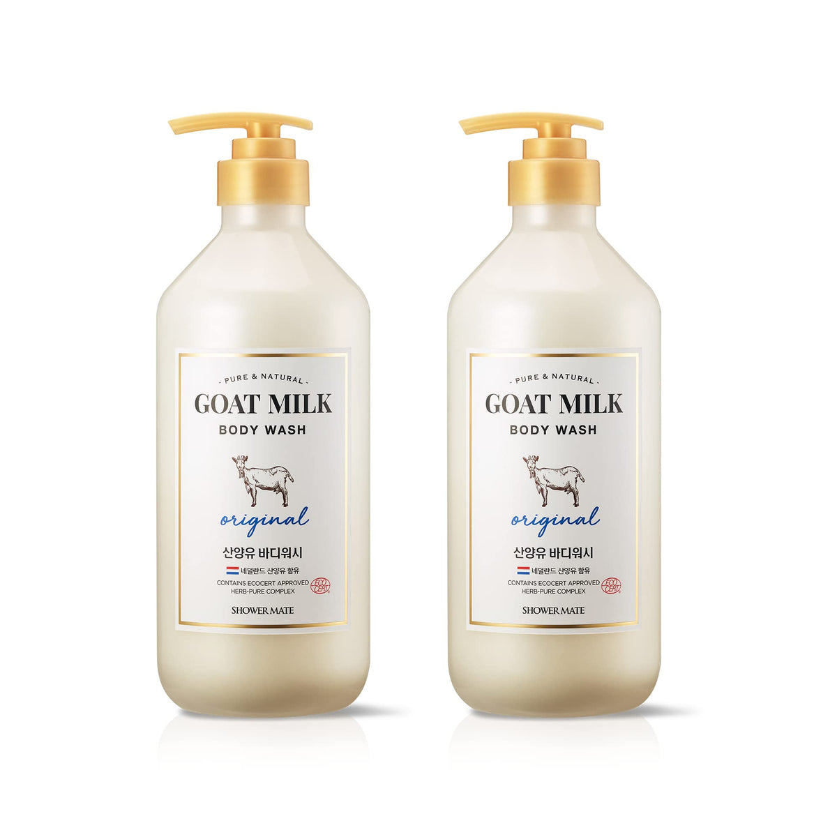 SHOWERMATE front packaging showing goat milk body wash and moisturizing benefit