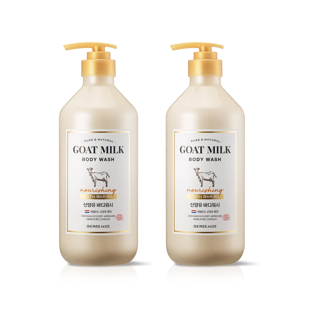 SHOWERMATE front packaging showing goat milk and honey benefits