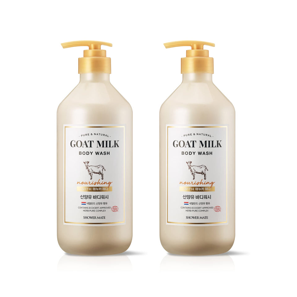 SHOWERMATE front packaging showing goat milk and honey benefits