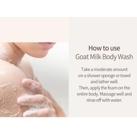 SHOWERMATE label and ingredients view highlighting goat milk and Manuka honey, transparency benefit