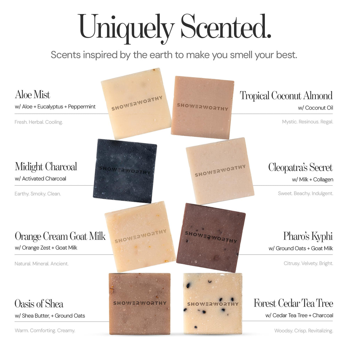 Showerworthy charcoal bar producing rich lather for deeper cleansing benefit