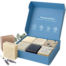 Showerworthy front packaging showing the 8-pack gift box and variety