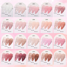 SHOYUM fanned color swatches displaying 20 jelly nude pink shades for choice