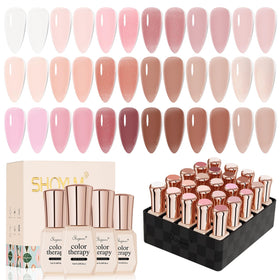 SHOYUM front packaging showing full 24-piece gel polish kit and contents