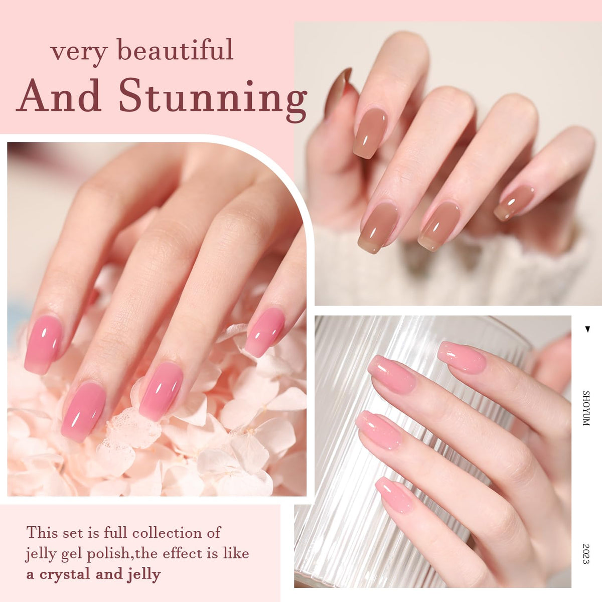 SHOYUM polished nails with glossy top coat demonstrating long-lasting shine benefit