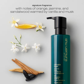 shu uemura art of hair label close-up showing fragrance and ingredient details