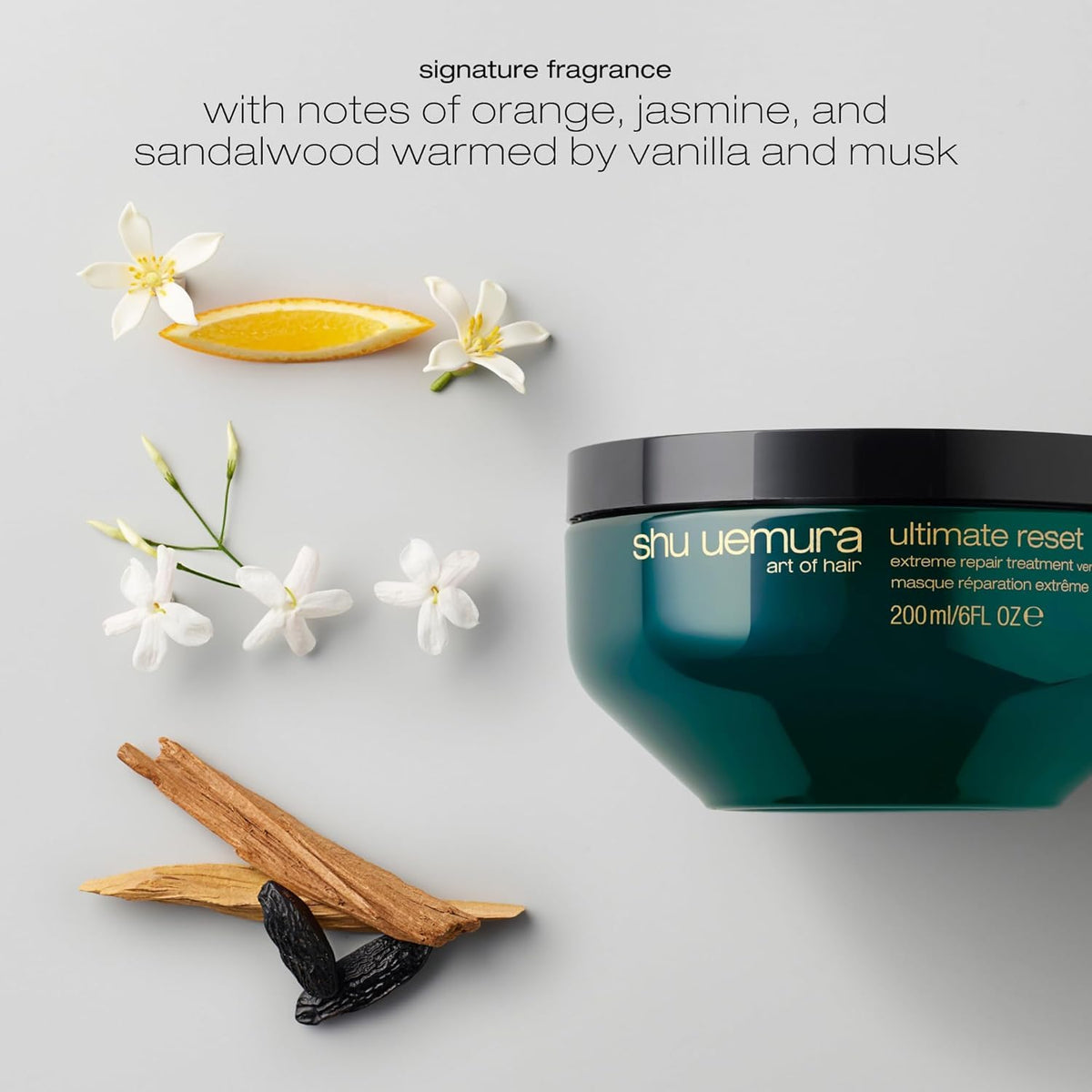 shu uemura art of hair label close-up listing ingredients and usage benefit: clarity and trust