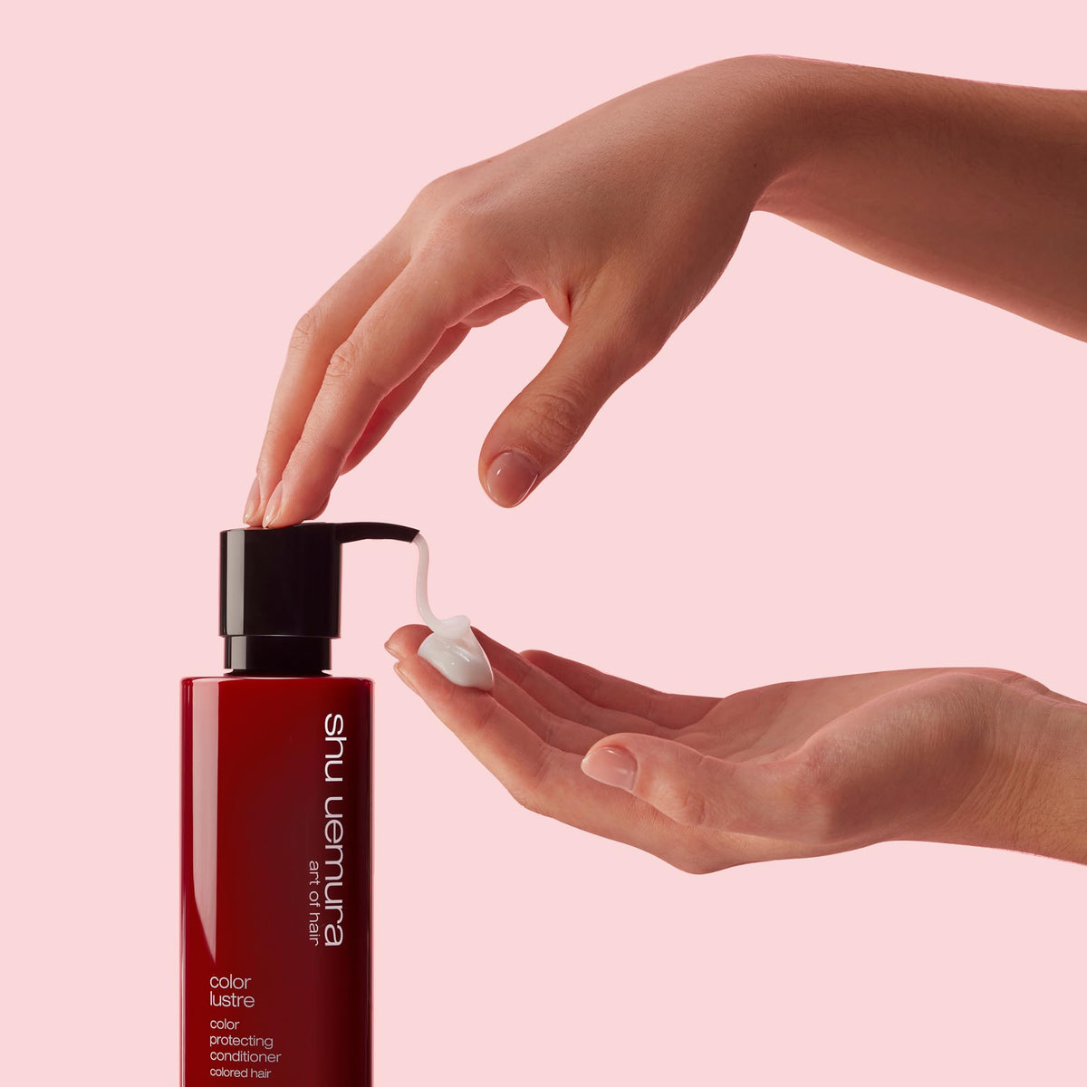 shu uemura art of hair in a bathroom setting showing polished salon-like results