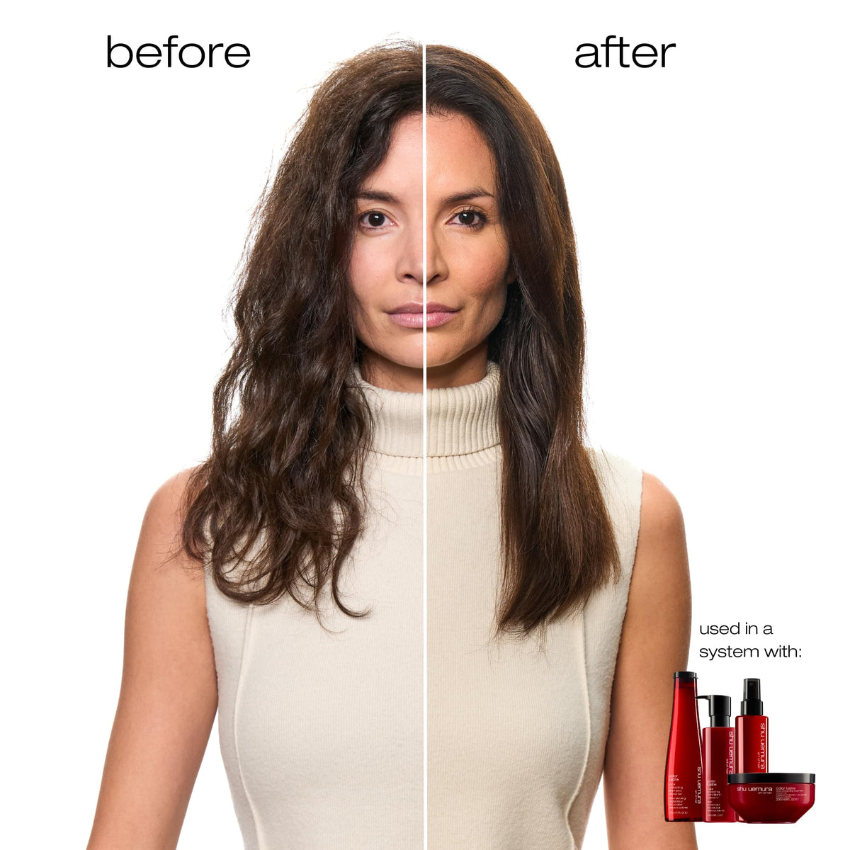 shu uemura art of hair label detail and pump for easy dispensing benefit