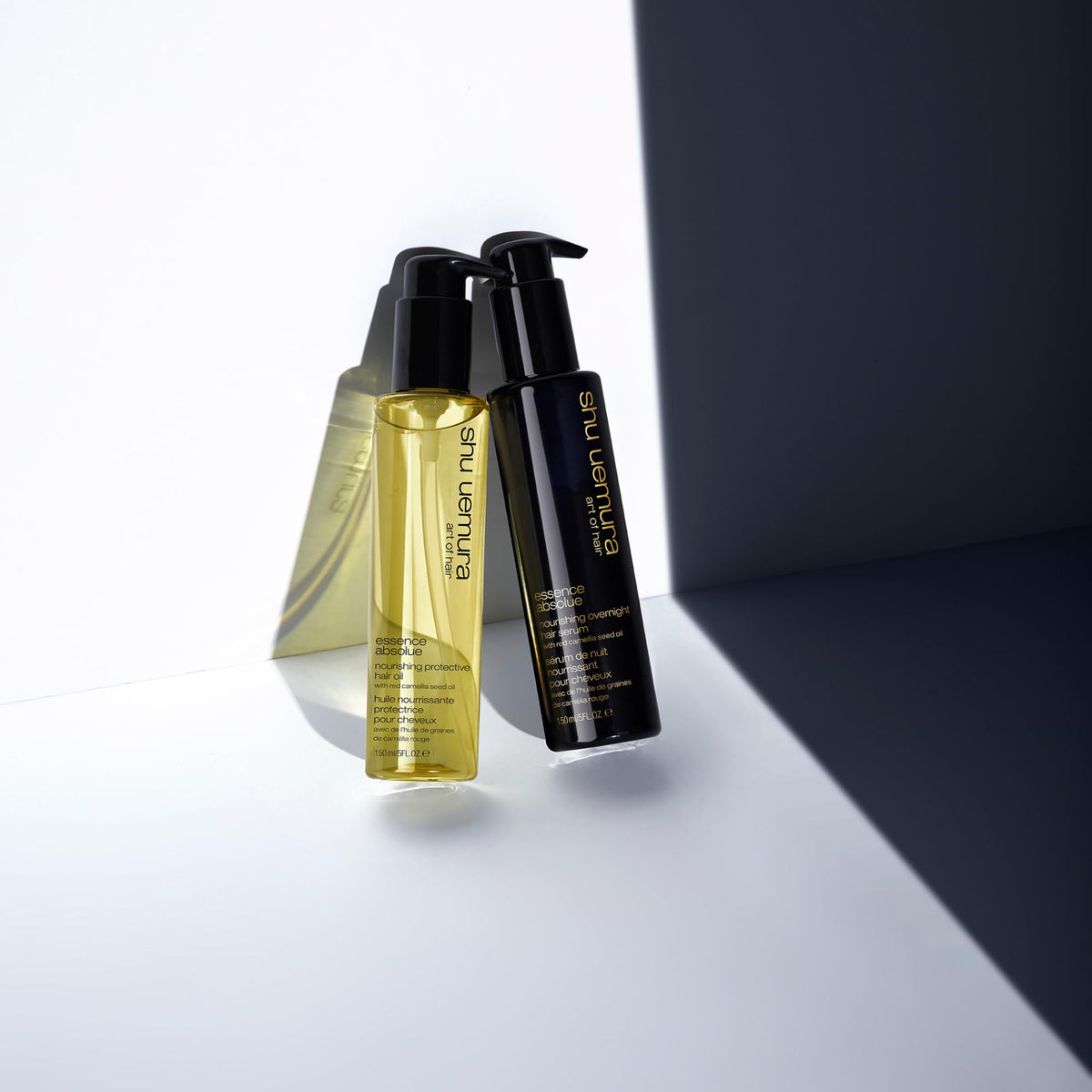 shu uemura art of hair bottle on vanity in lifestyle setting suggesting daily luxury