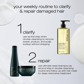 shu uemura hair before and after clarifying showing improved shine