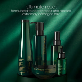 shu uemura on bathroom shelf in lifestyle setting conveying salon-quality ritual
