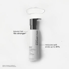shu uemura closeup of product label highlighting rice water ingredient and formula benefits