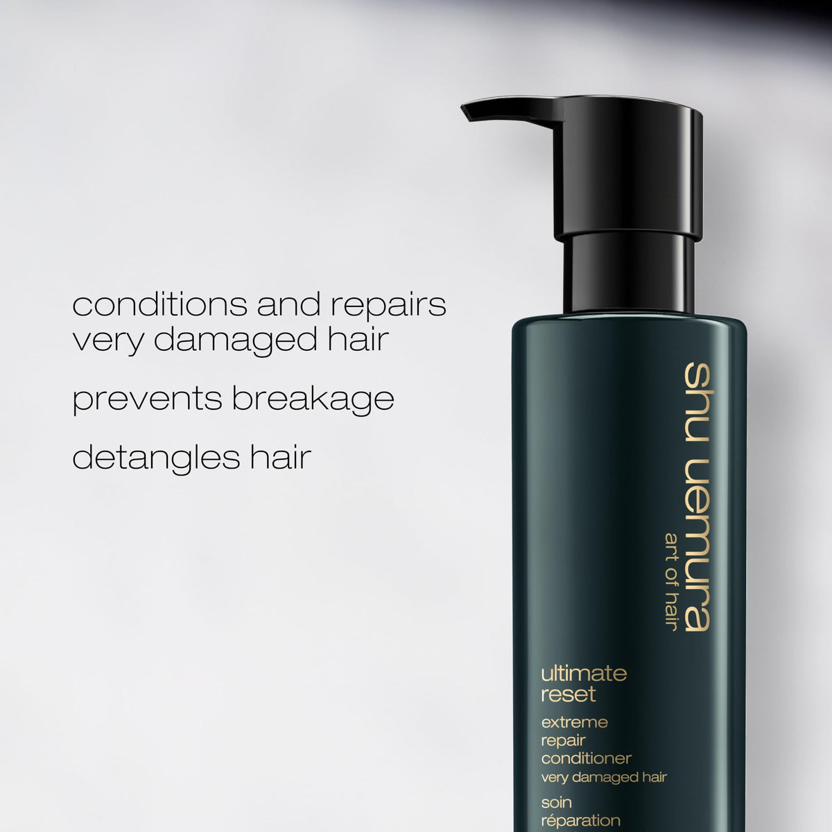 shu uemura conditioner dispensed on hand illustrating easy spreadability