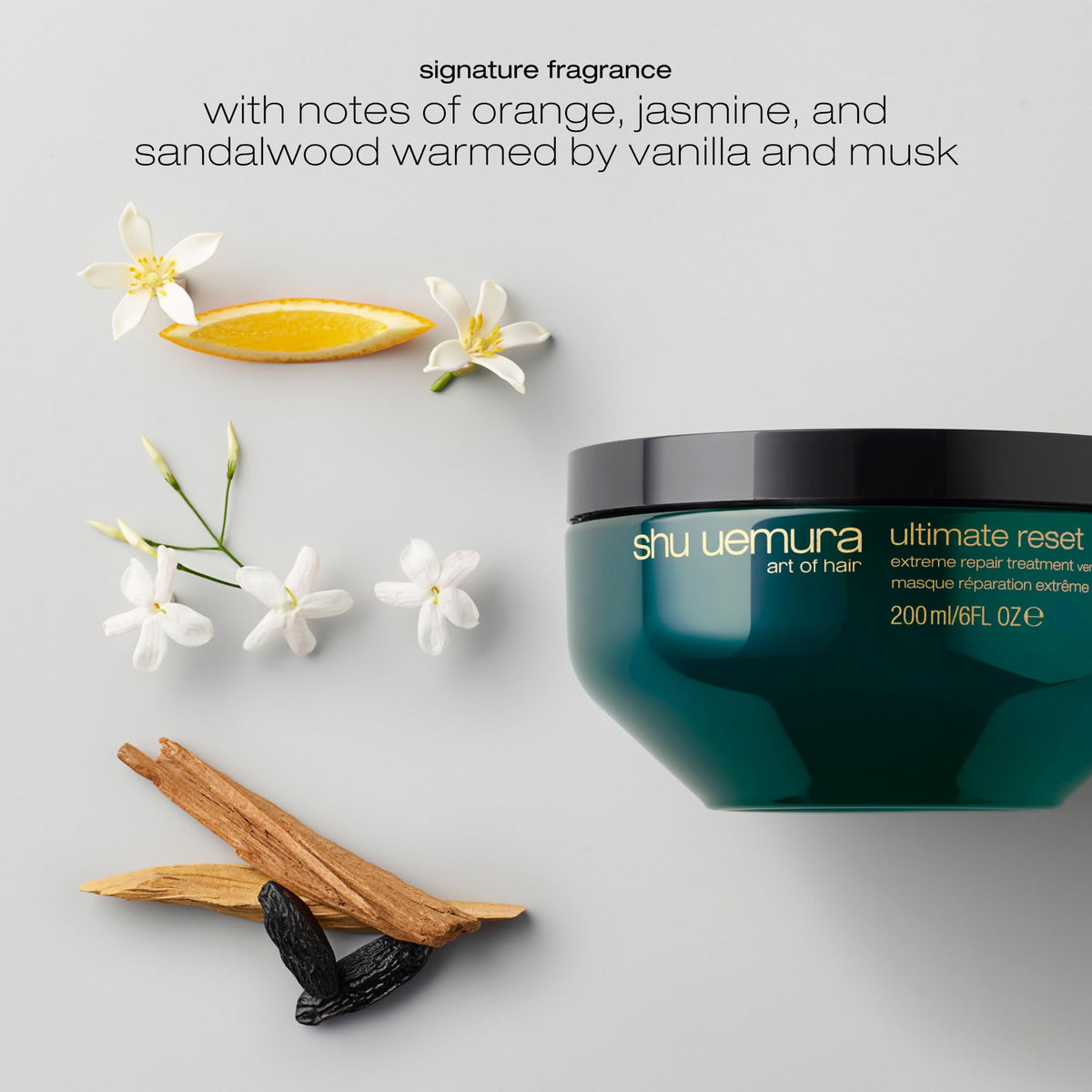 shu uemura art of hair size comparison with hand indicating jar capacity and at-home salon benefit