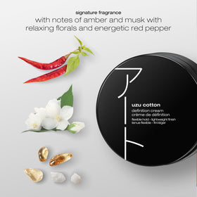 shu uemura art of hair Uzu Cotton applied from palm to hair for quick styling