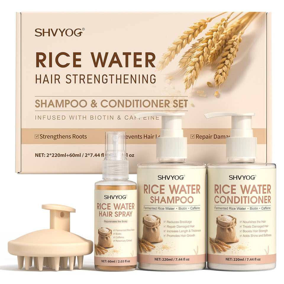 SHVYOG front packaging showing complete rice water hair growth kit benefits