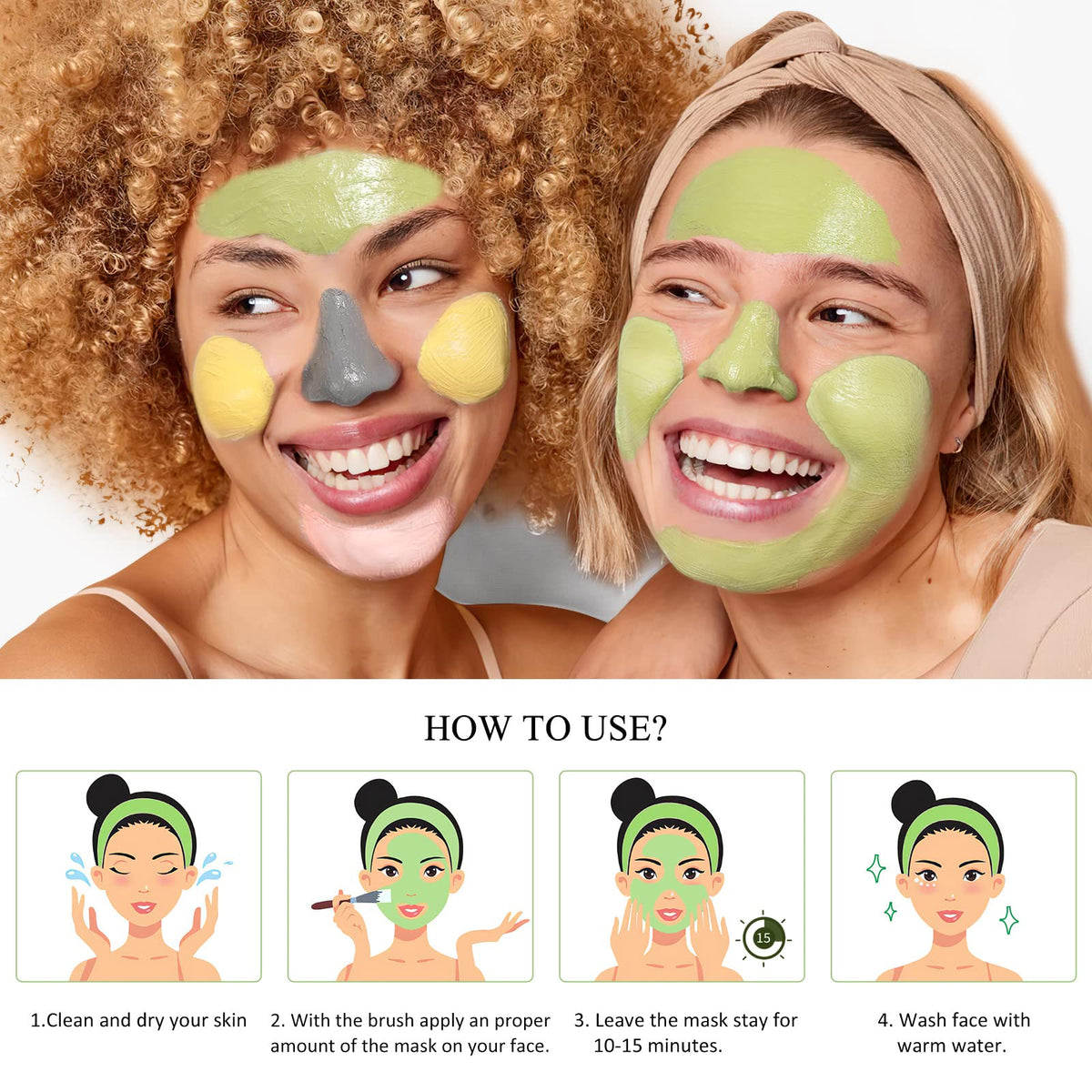 SHVYOG woman applying mask in home spa, demonstrates easy at-home use