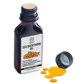 Siberian Green bottle next to spoon showing 100 ml scale and serving size