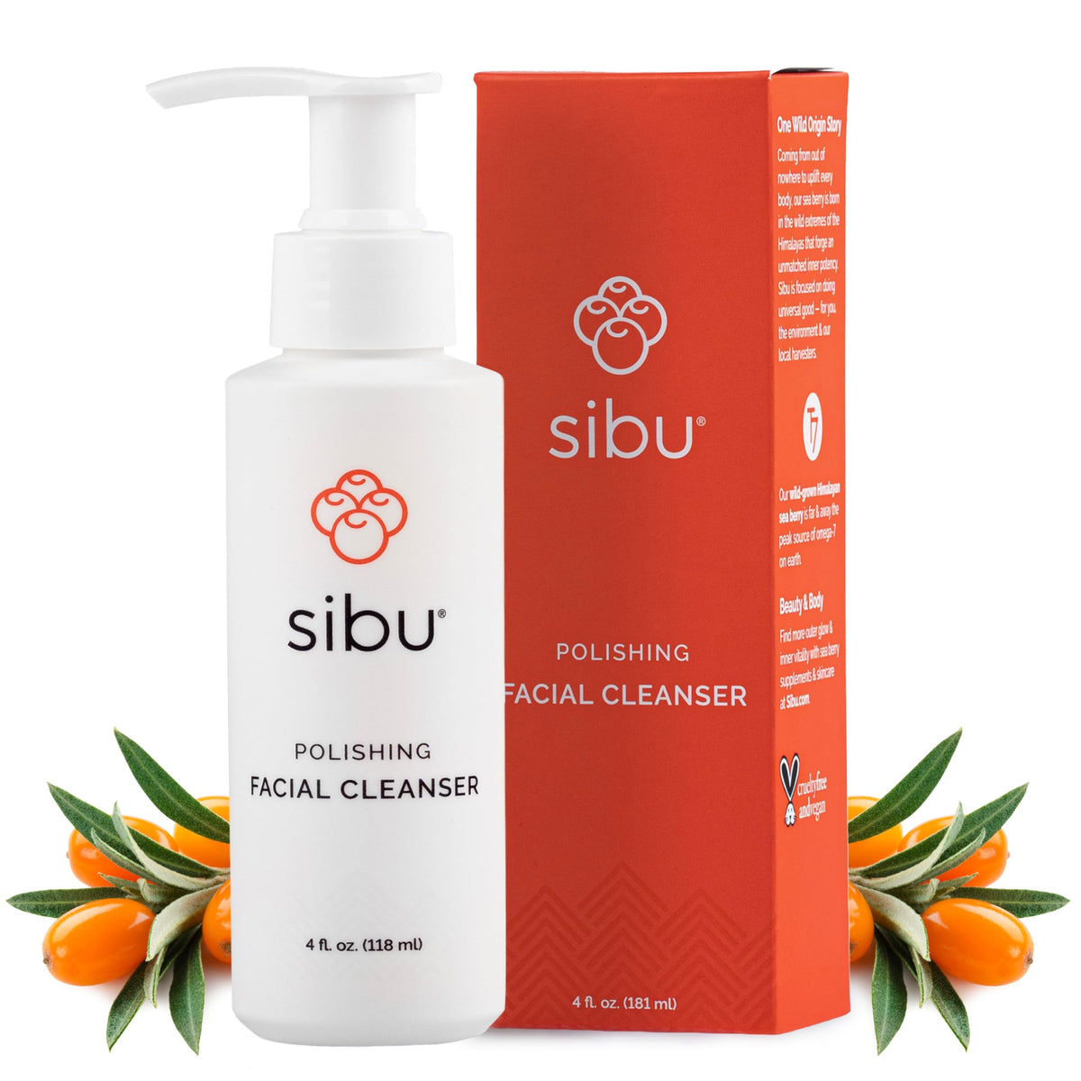 sibu front packaging showing cleanser benefits and sea buckthorn visuals