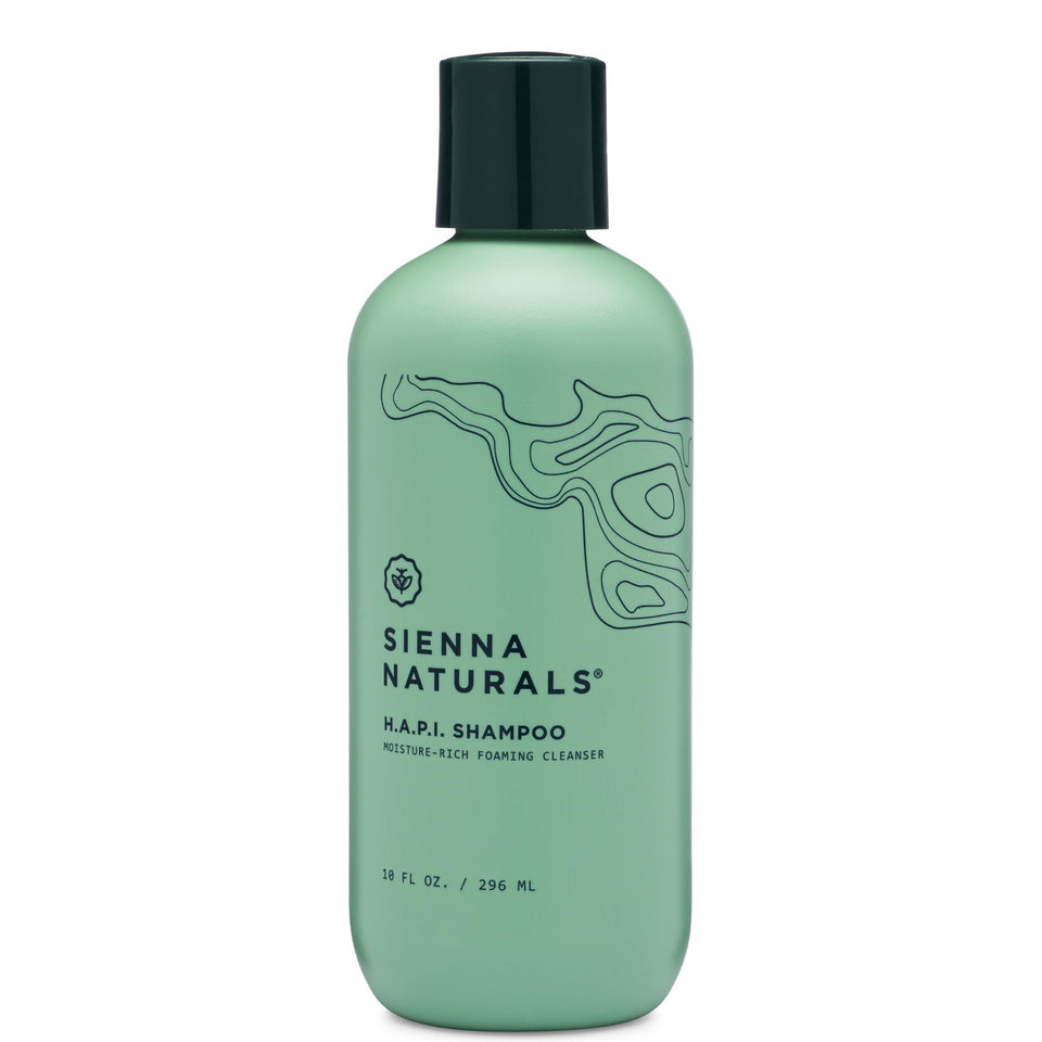 Sienna Naturals HAPI shampoo front bottle showing clean packaging and benefits