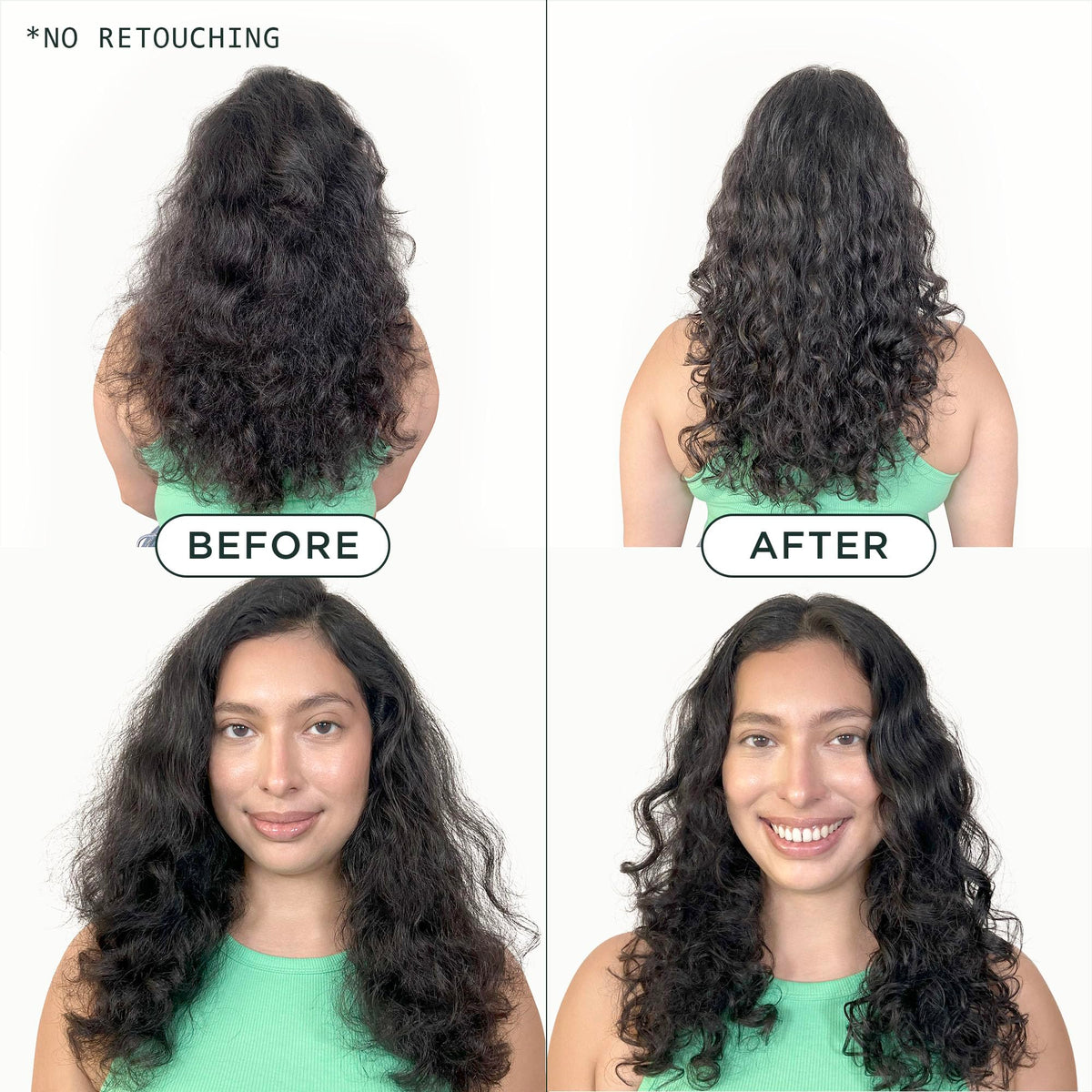 hands applying Sienna Naturals HAPI shampoo to mid-lengths demonstrating frizz control