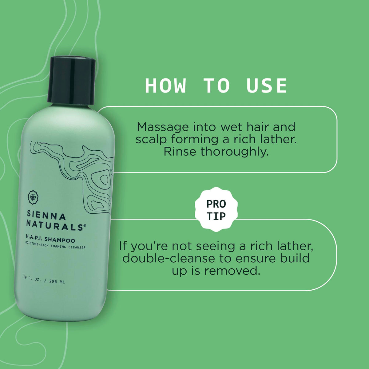 close-up of Sienna Naturals HAPI shampoo pump highlighting easy dispensing
