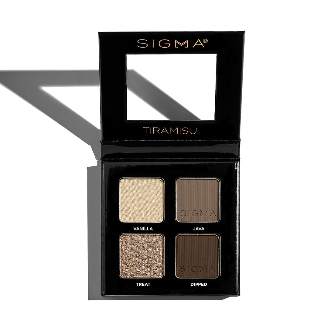 Sigma Beauty Tiramisu quad front packaging showing four curated shades and compact design