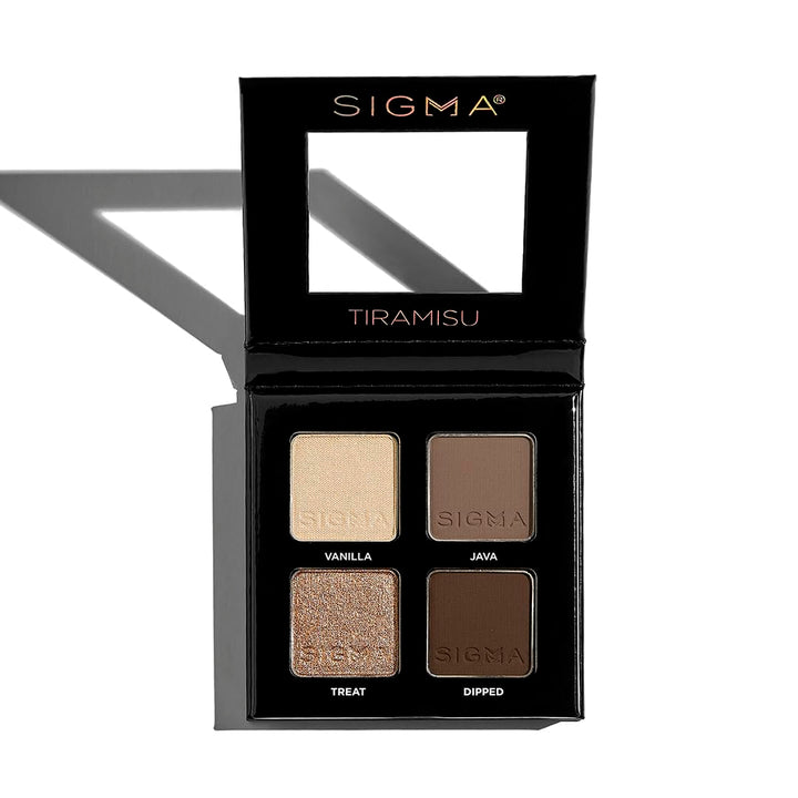 Sigma Beauty Tiramisu quad front packaging showing four curated shades and compact design