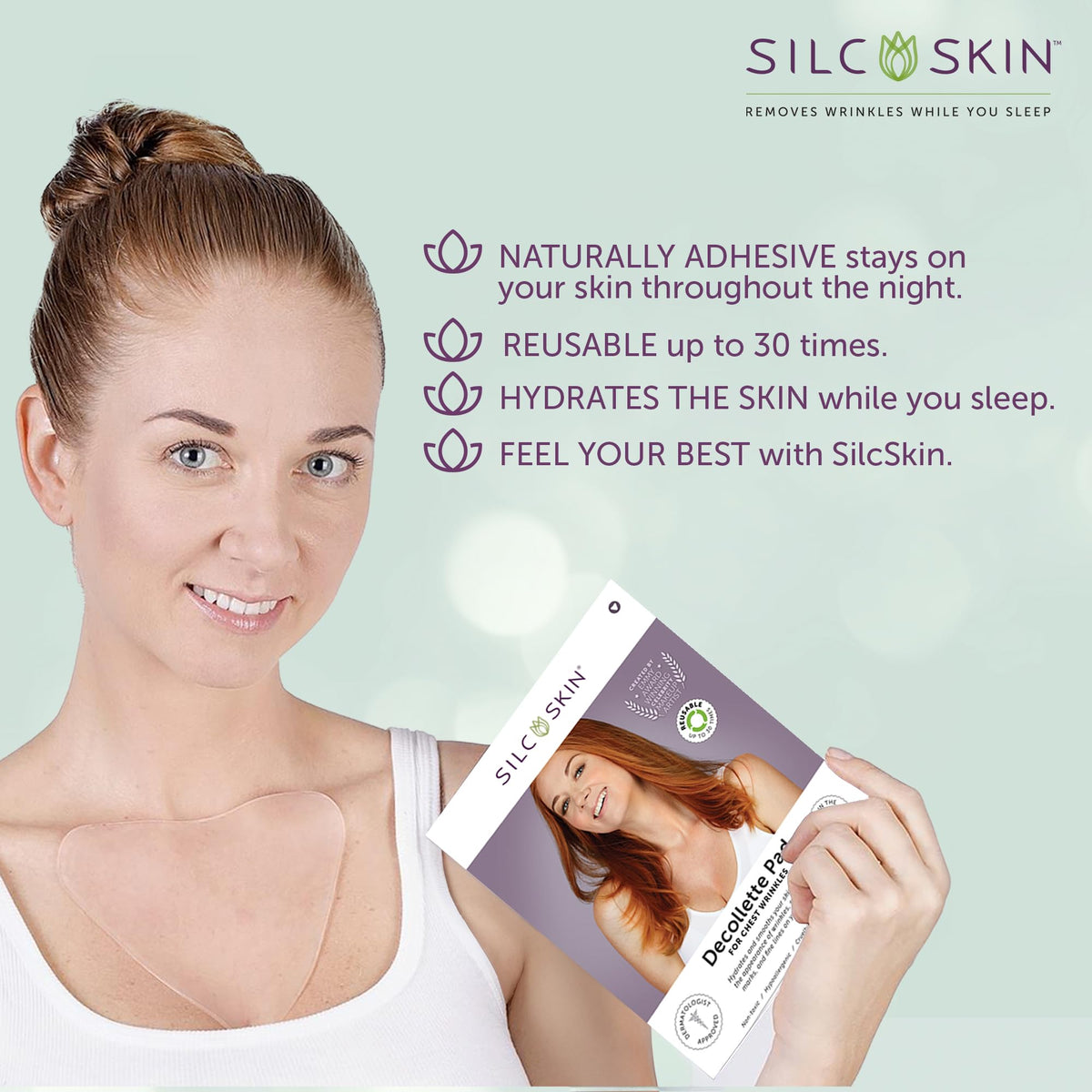 Silc Skin decollette pad flat view highlighting shape and coverage