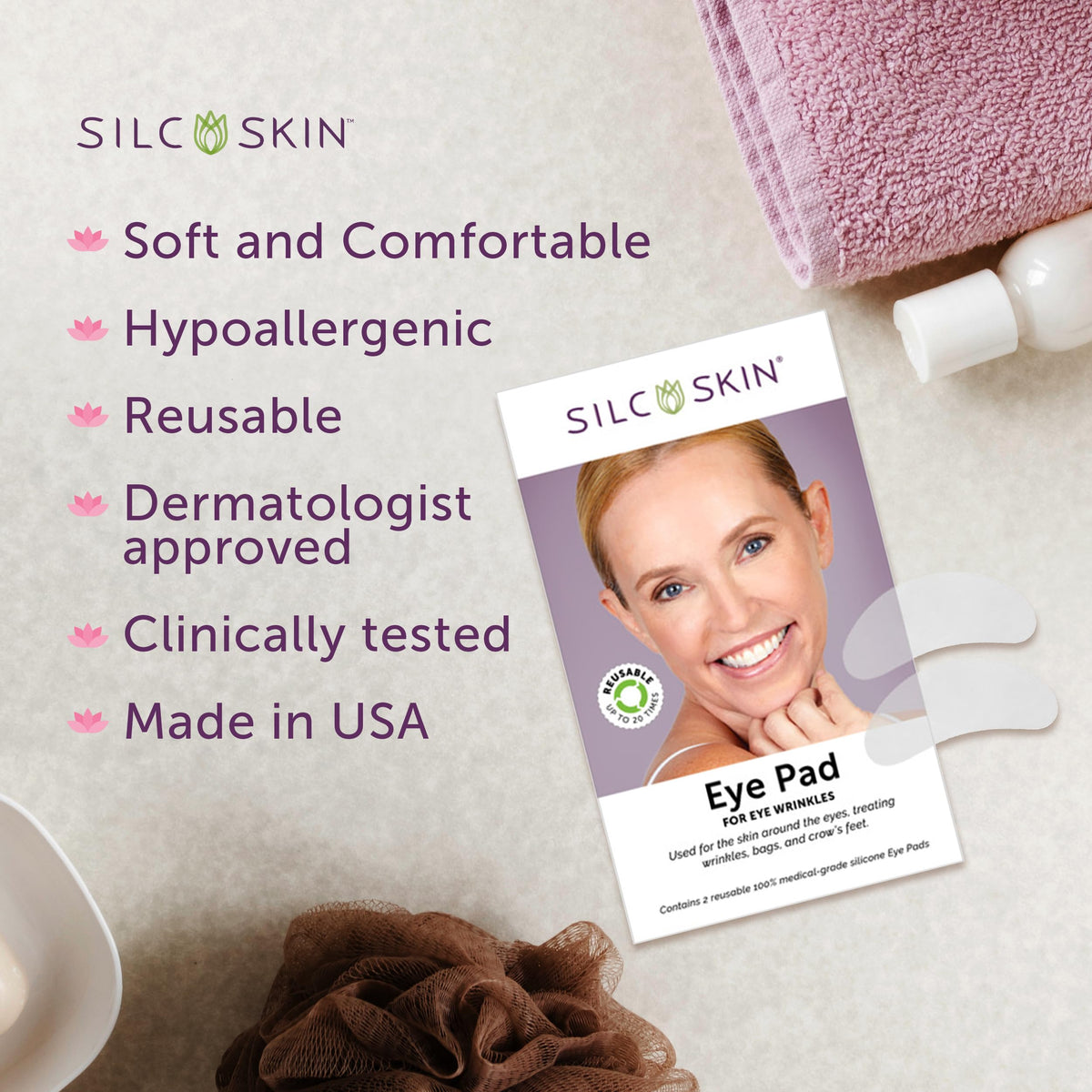 Silc Skin pads on bedside table in lifestyle scene for nightly routine